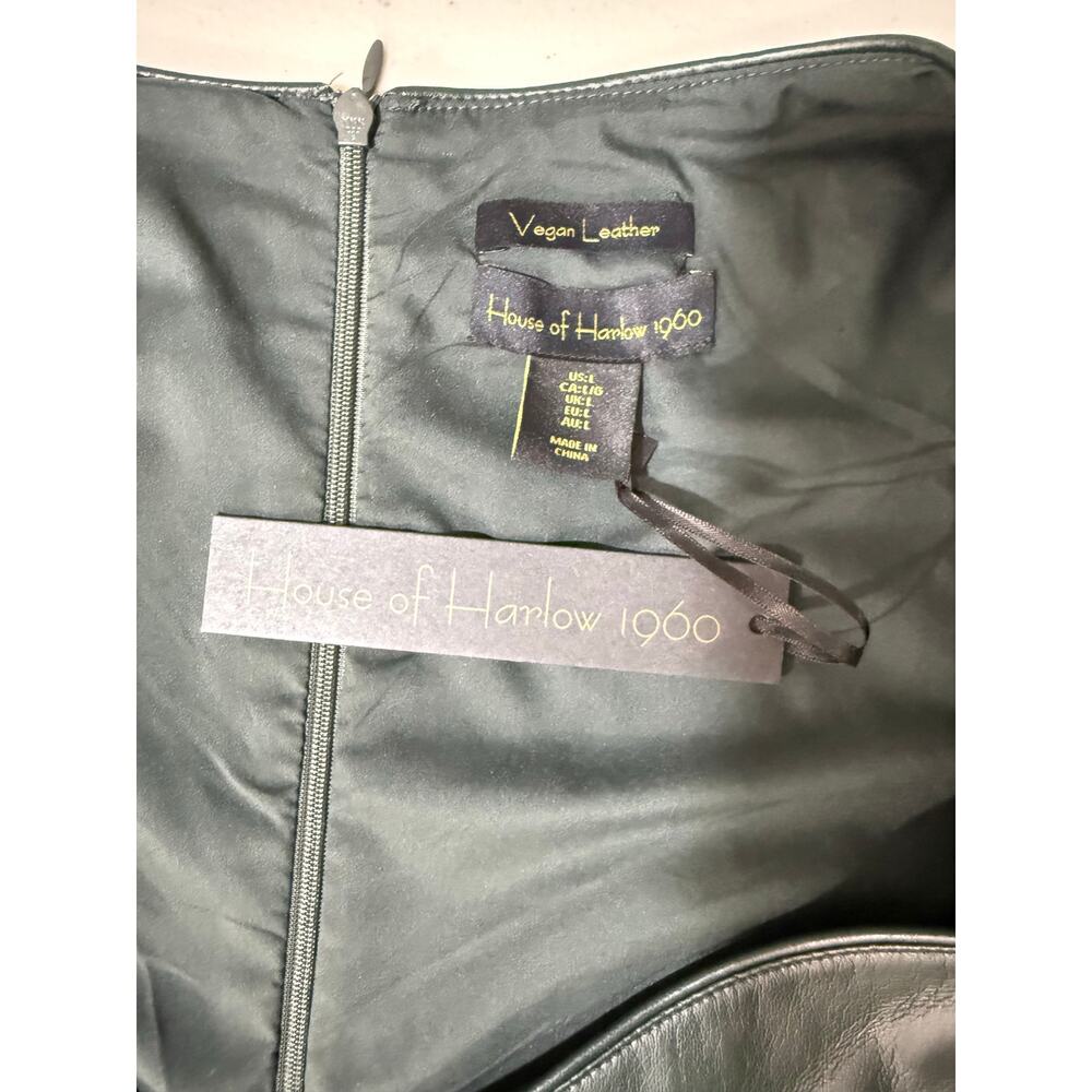 NWT House of Harlow 1960 Vegan Leather Wrap Dress Dark Green Women's Sz L Party - Picture 6 of 8
